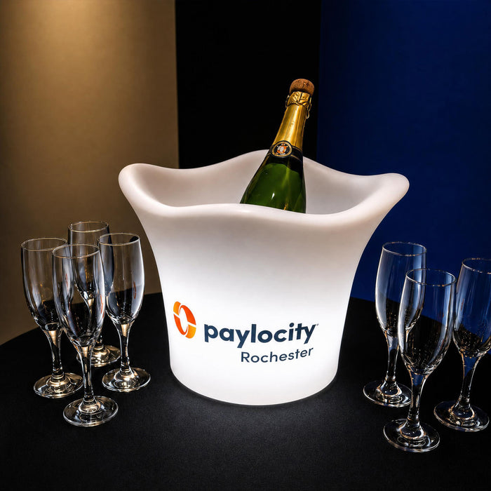 Personaliseret LED Isspand, Personlig Branding, Champagne Vinkøler med Logo