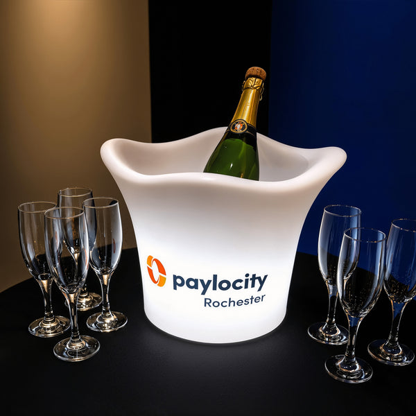 Personaliseret LED Isspand, Personlig Branding, Champagne Vinkøler med Logo