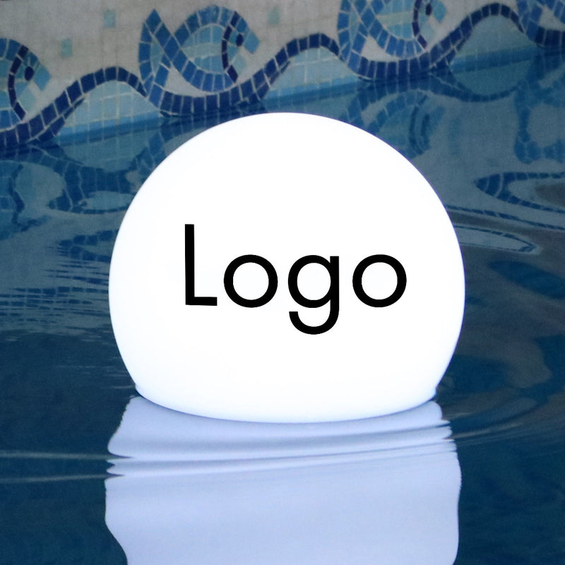 Flydende LED Pool Lampe med Tryk, Personlig Kugleformet Flydende Poolbelysning med Logo, Unikt Lysskilt til Firmaevent, Launch Party