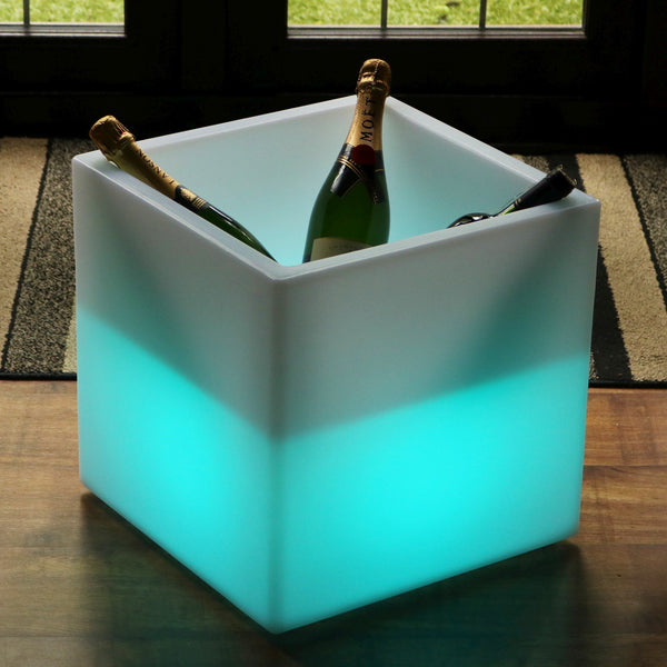 Stor 40 x 40 cm LED Isspand Vinkøler Champagnekøler, Drinks og Flaskeholder, RGB Multi Farve