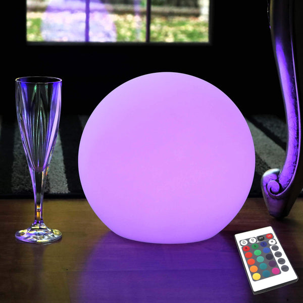 Genopladelig bordlampe, dæmpbar LED bold med fjernbetjening, 25cm