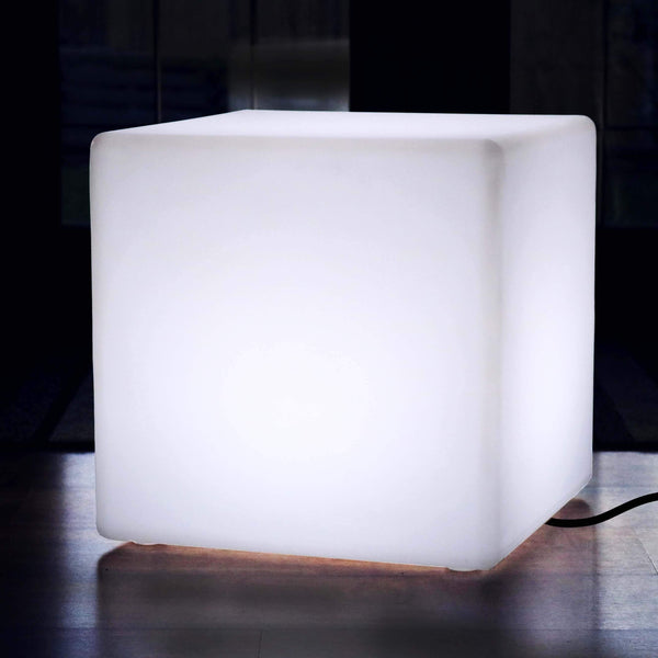 LED skammel el. bord, gulvlampe til stikkontakt, 50 cm puf, hvid E27