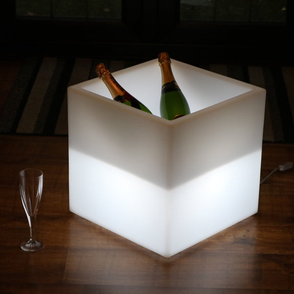 Stor 40 x 40 cm LED Isspand Vinkøler Champagnekøler, Drinks og Flaskeholder, RGB Multi Farve