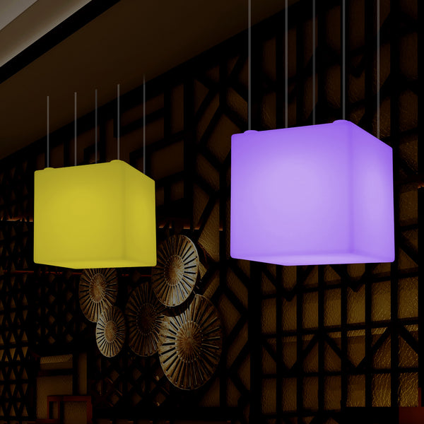 Firkantet LED Loftslampe, Dekorativ Pendel, 500 mm, E27, RGB Stemningsbelysning