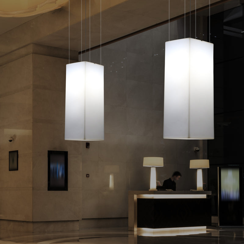 Aflang Hængelampe, Designer LED Loftlampe, 110 x 30cm, E27, Hvid