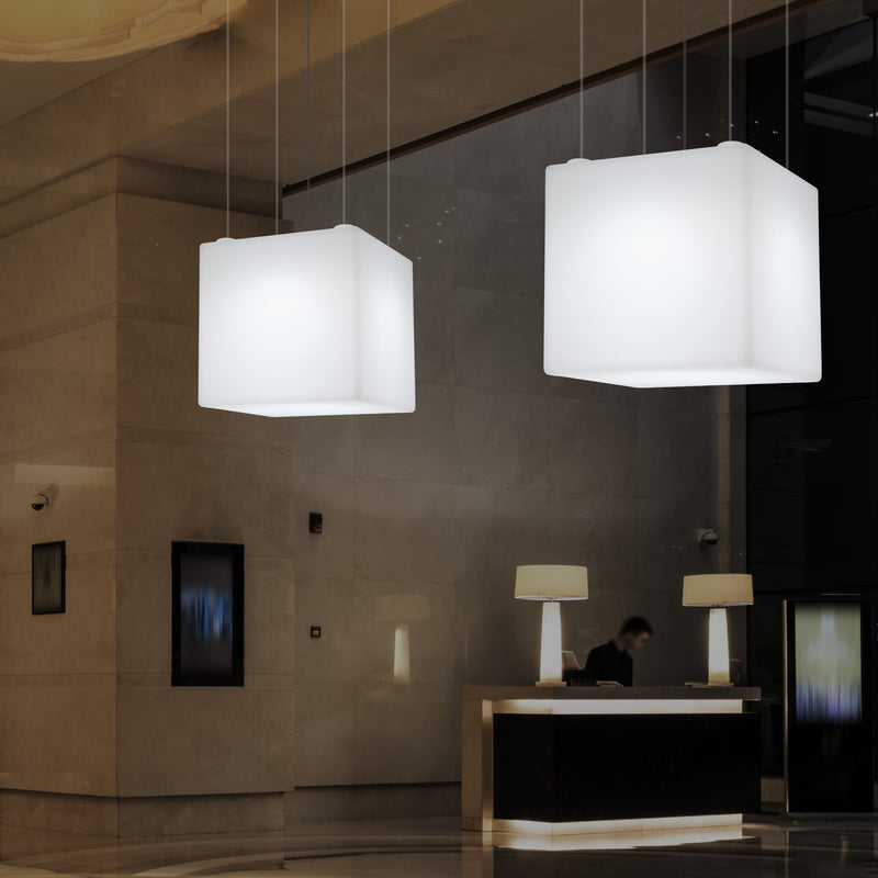 Kubisk Pendellampe, Geometrisk LED Loftlampe, 60cm, E27, RGB med Fjernbetjening