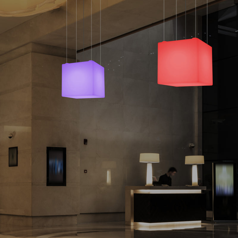 LED Pendler Lampe Kasseform, Flerfarvet Moderne RGB Loftslampe, 400 mm, Stemningsbelysning