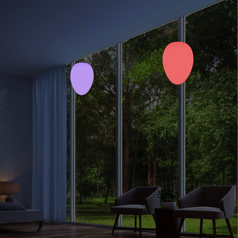 Unik LED Loftlampe, Dekorativ Æggeformet RGB Hængelampe, 37 cm, Stemningsfuldt Lys
