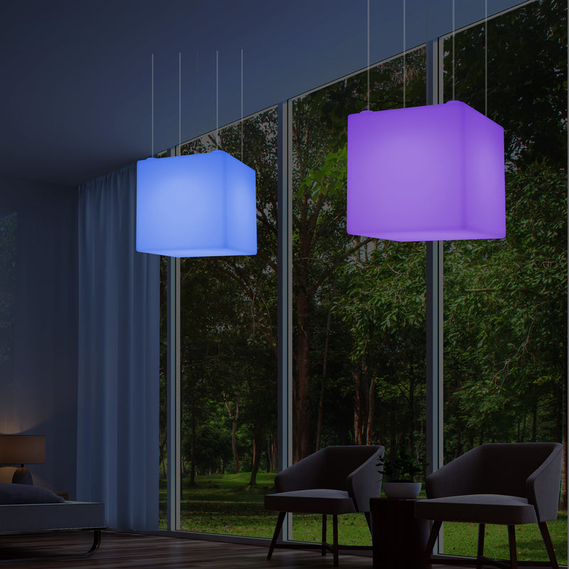 Kubisk Pendellampe, Geometrisk LED Loftlampe, 60cm, E27, RGB med Fjernbetjening