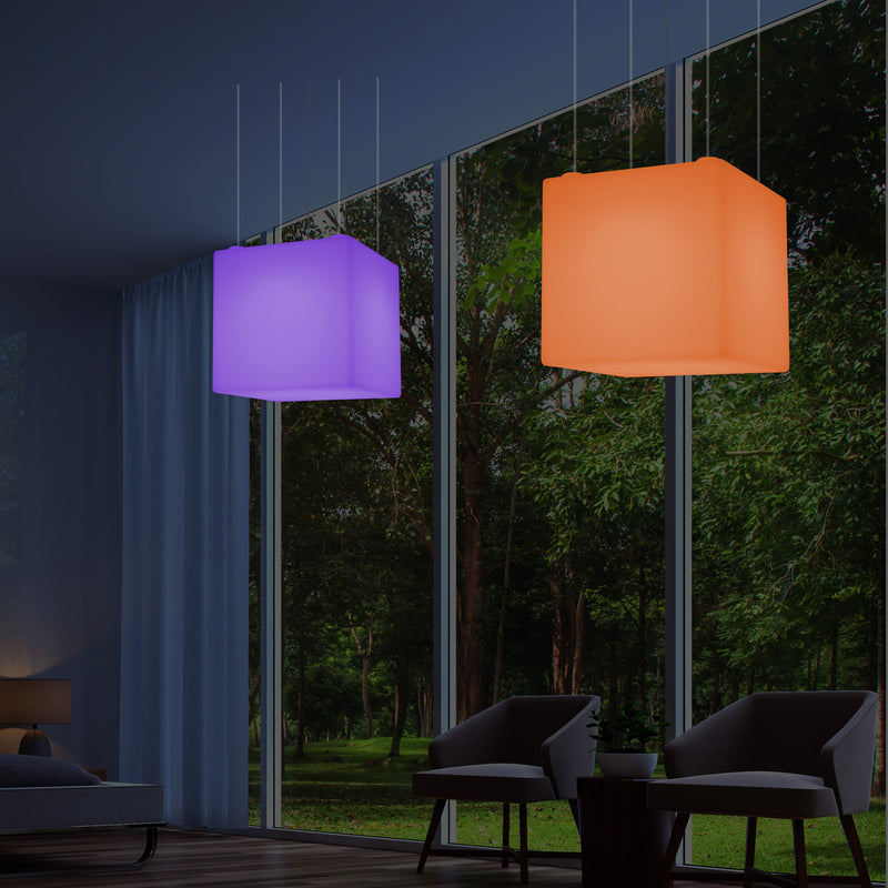 Kubisk Pendellampe, Geometrisk LED Loftlampe, 60cm, E27, RGB med Fjernbetjening