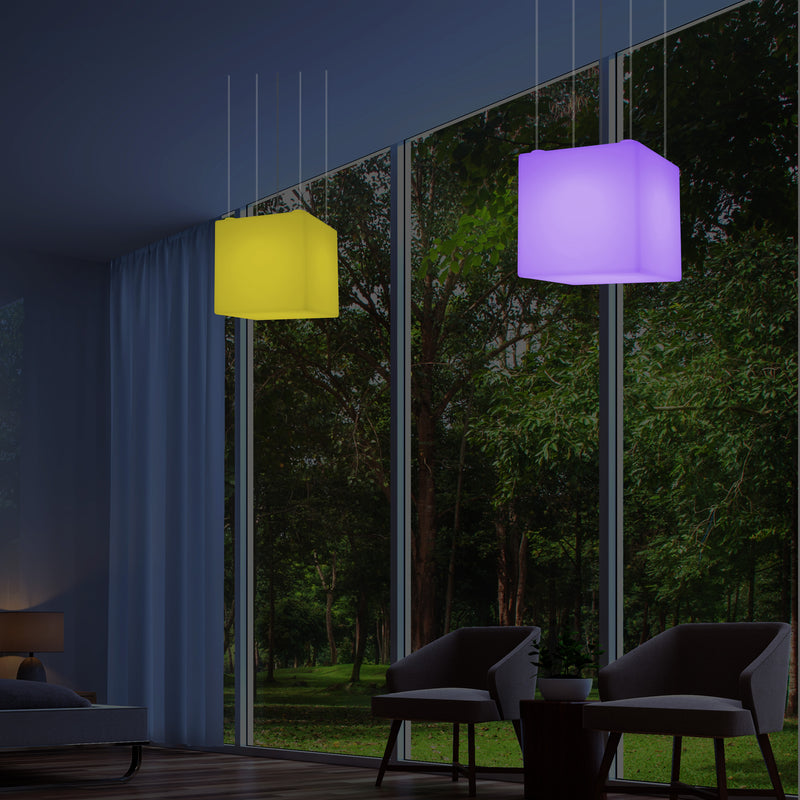 Firkantet LED Loftslampe, Dekorativ Pendel, 500 mm, E27, RGB Stemningsbelysning