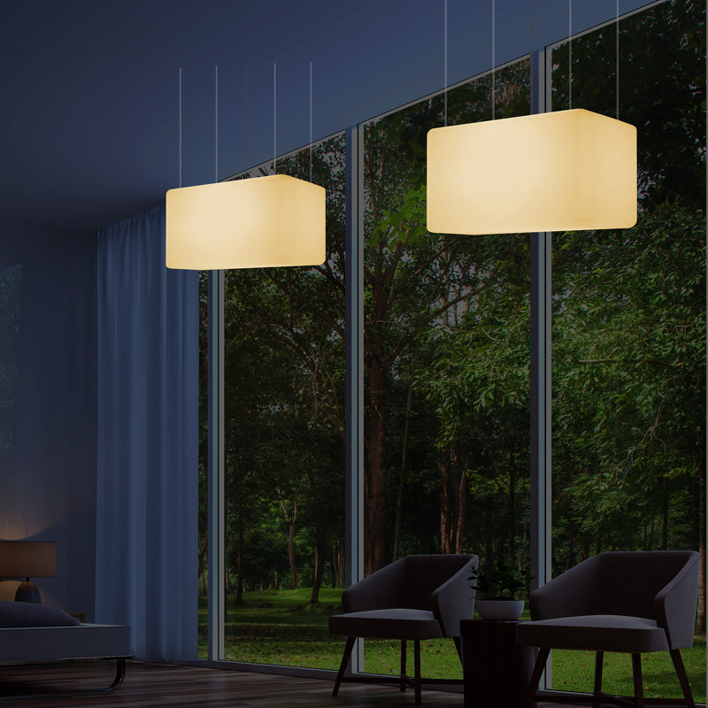 Rektangulær LED Pendellampe, Moderne Hængende Stuelampe, 55 x 35cm, E27, Varm Hvid