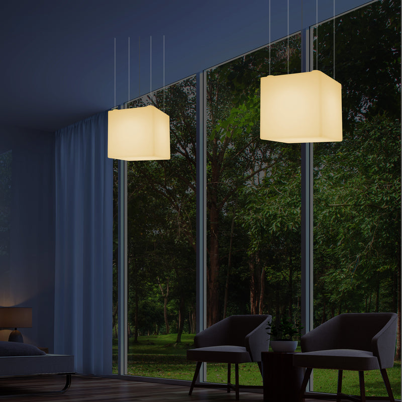 Kubisk Hængelampe, Stor Moderne LED Pendellampe, 50 cm, E27, Varm Hvid
