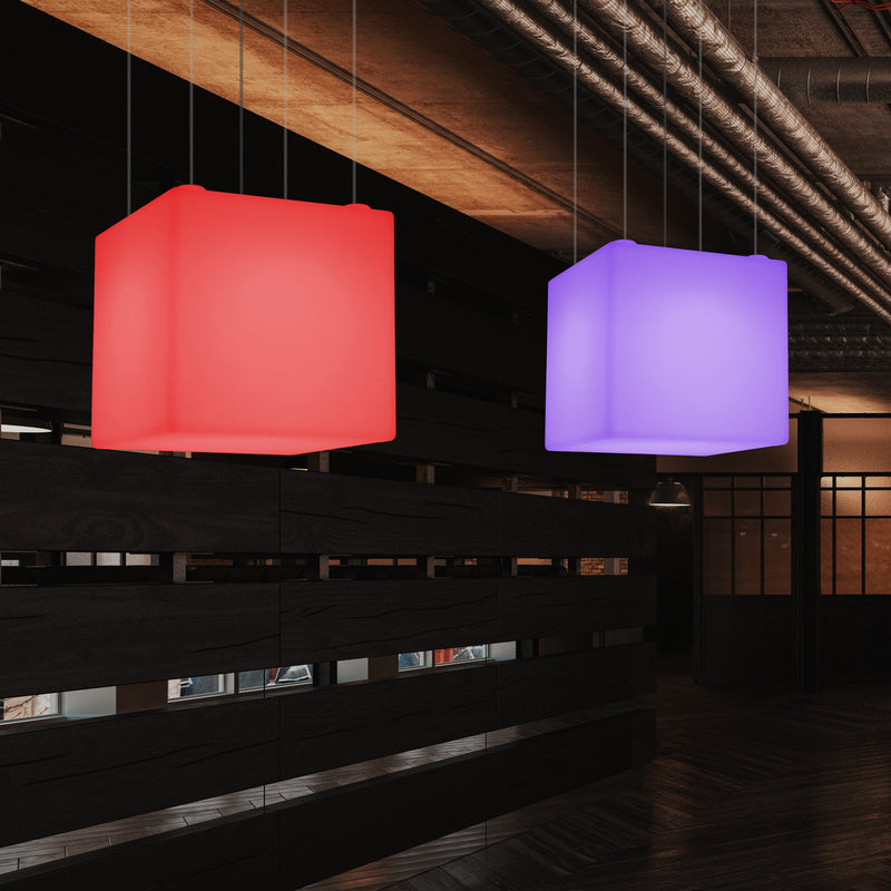 Kubisk Pendellampe, Geometrisk LED Loftlampe, 60cm, E27, RGB med Fjernbetjening