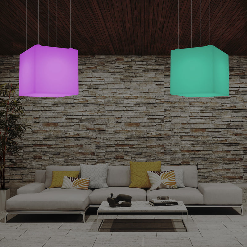 Kubisk Pendellampe, Geometrisk LED Loftlampe, 60cm, E27, RGB med Fjernbetjening