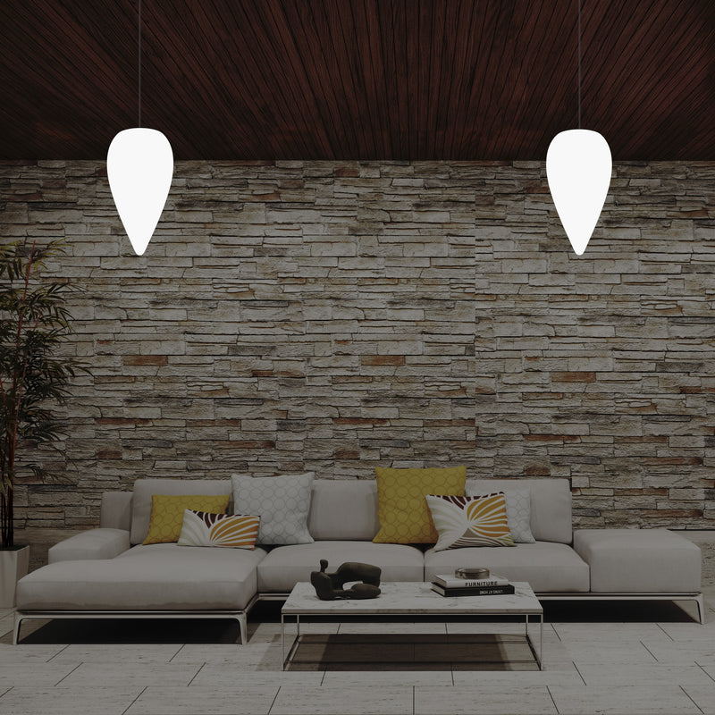 Designer LED Pendler Loftlampe, Unik Dråbeformet Istap E27 Hængelampe, Hvid, 37cm