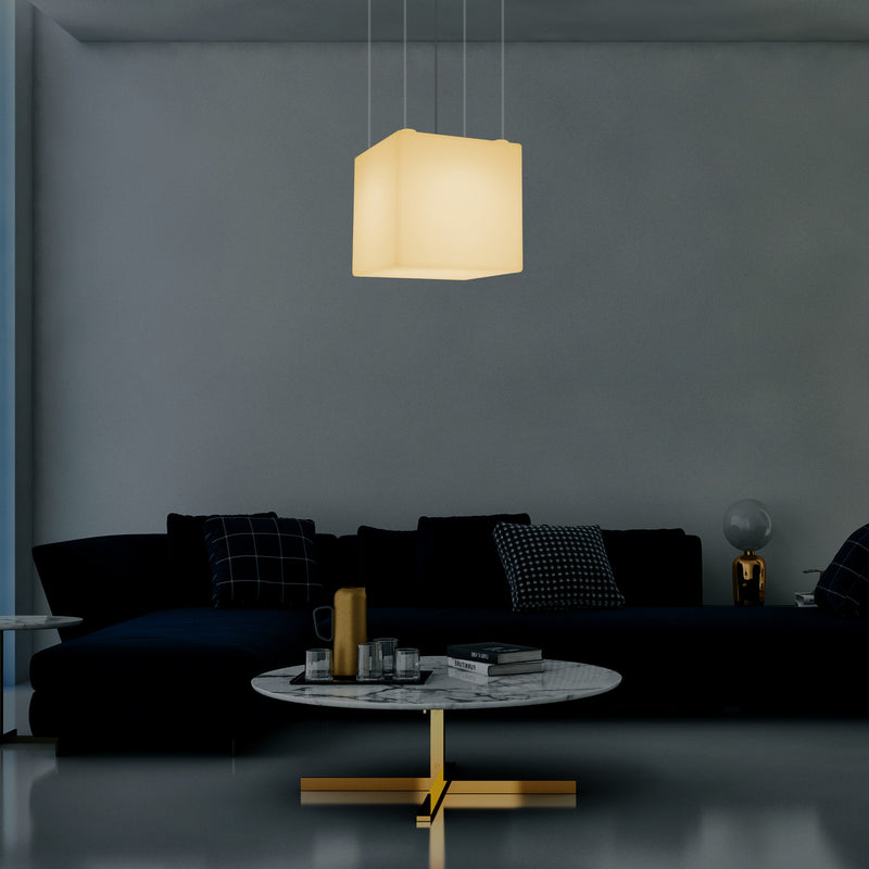 Kubisk Hængelampe, Stor Moderne LED Pendellampe, 50 cm, E27, Varm Hvid