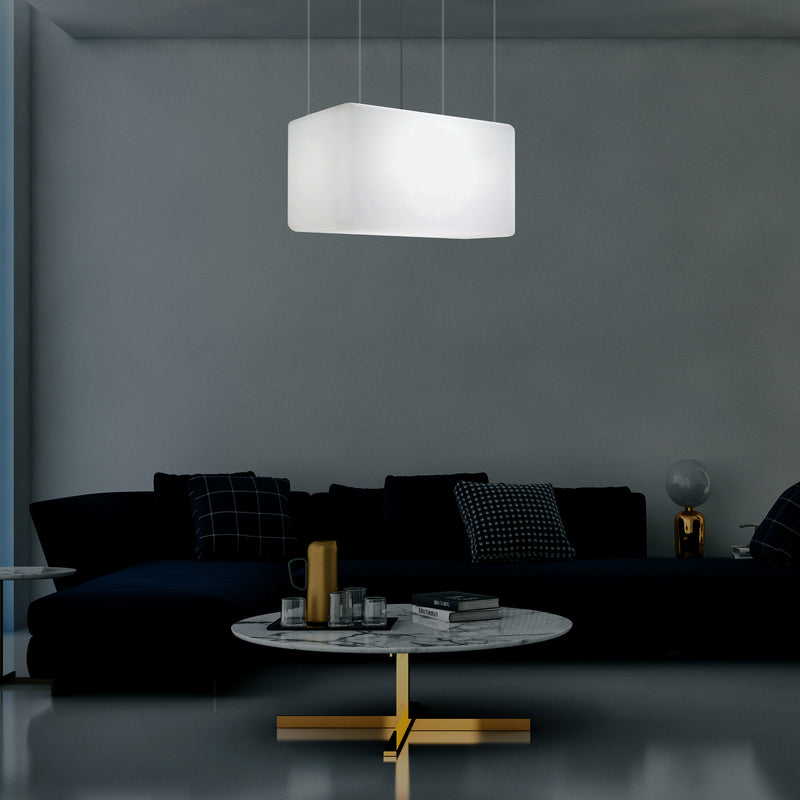 Aflang Enkeltstående LED Hængelampe, Designer Køkkenbelysning Loftlampe, 55 x 35cm, E27, Hvid
