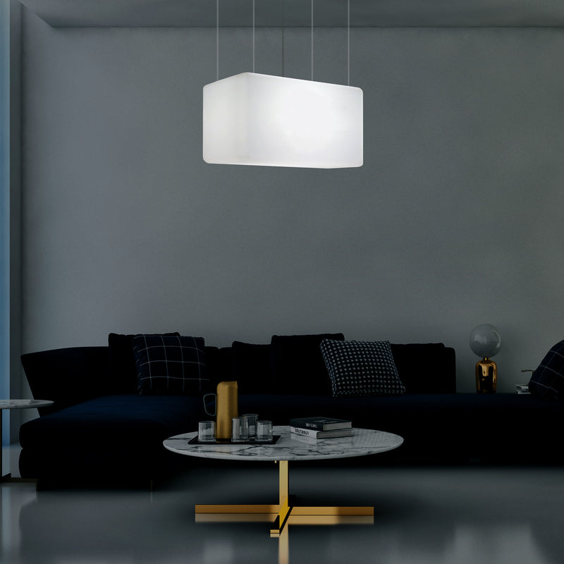 Aflang Enkeltstående LED Hængelampe, Designer Køkkenbelysning Loftlampe, 55 x 35cm, E27, Hvid