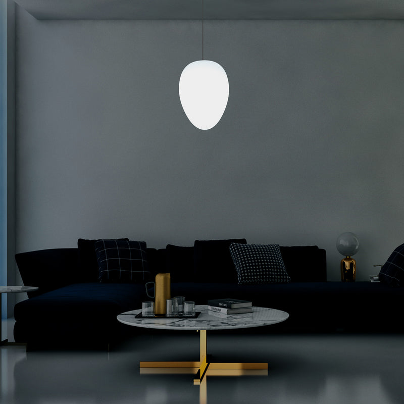 Særpræget LED E27 Pendler Loftlampe, Oval Æggeformet Designerlampe, 37cm, Hvid Pære
