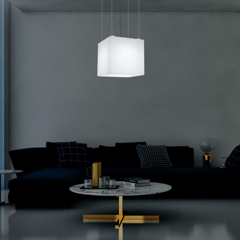 Stilren Loftlampe, Kubisk LED Hængelampe, 50 x 50cm, E27, Hvid