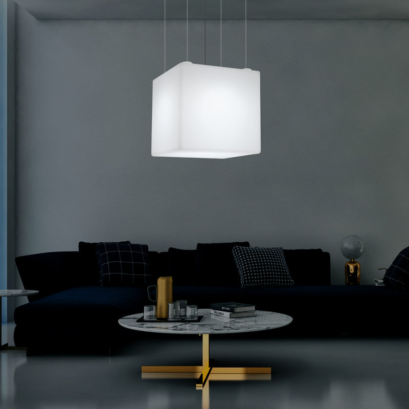Kubisk Pendellampe, Geometrisk LED Loftlampe, 60cm, E27, RGB med Fjernbetjening