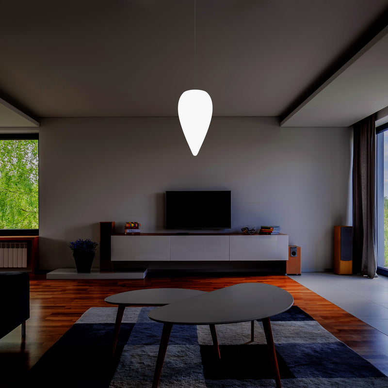 Designer LED Pendler Loftlampe, Unik Dråbeformet Istap E27 Hængelampe, Hvid, 37cm