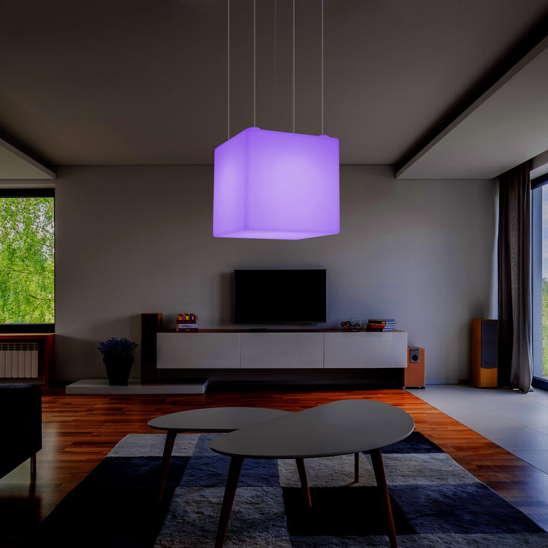 Kubisk Pendellampe, Geometrisk LED Loftlampe, 60cm, E27, RGB med Fjernbetjening