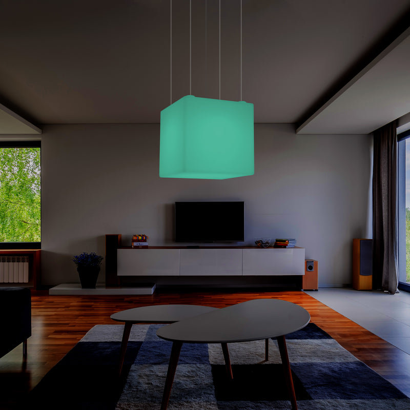 Kubisk Pendellampe, Geometrisk LED Loftlampe, 60cm, E27, RGB med Fjernbetjening