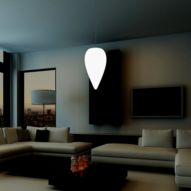 Designer LED Pendler Loftlampe, Unik Dråbeformet Istap E27 Hængelampe, Hvid, 37cm