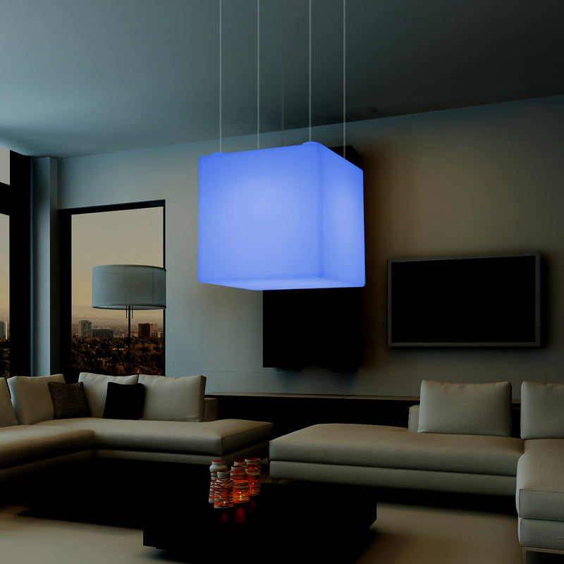 Kubisk Pendellampe, Geometrisk LED Loftlampe, 60cm, E27, RGB med Fjernbetjening