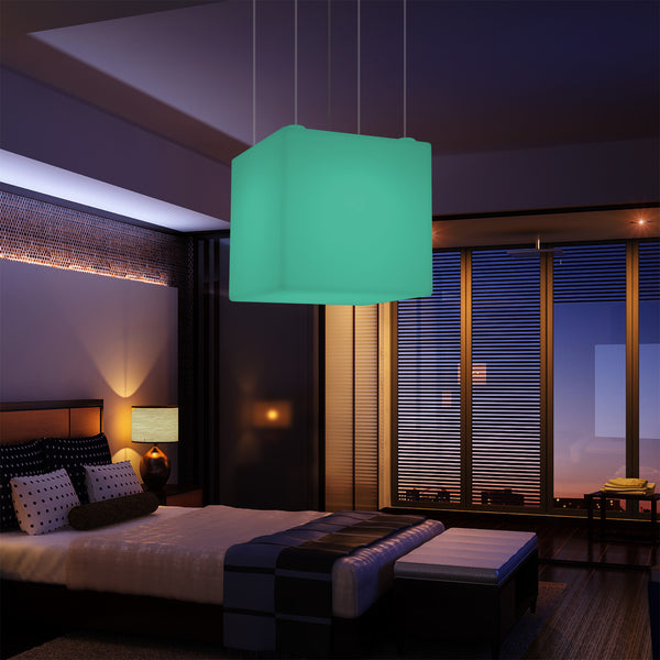 Kubisk Pendellampe, Geometrisk LED Loftlampe, 60cm, E27, RGB med Fjernbetjening