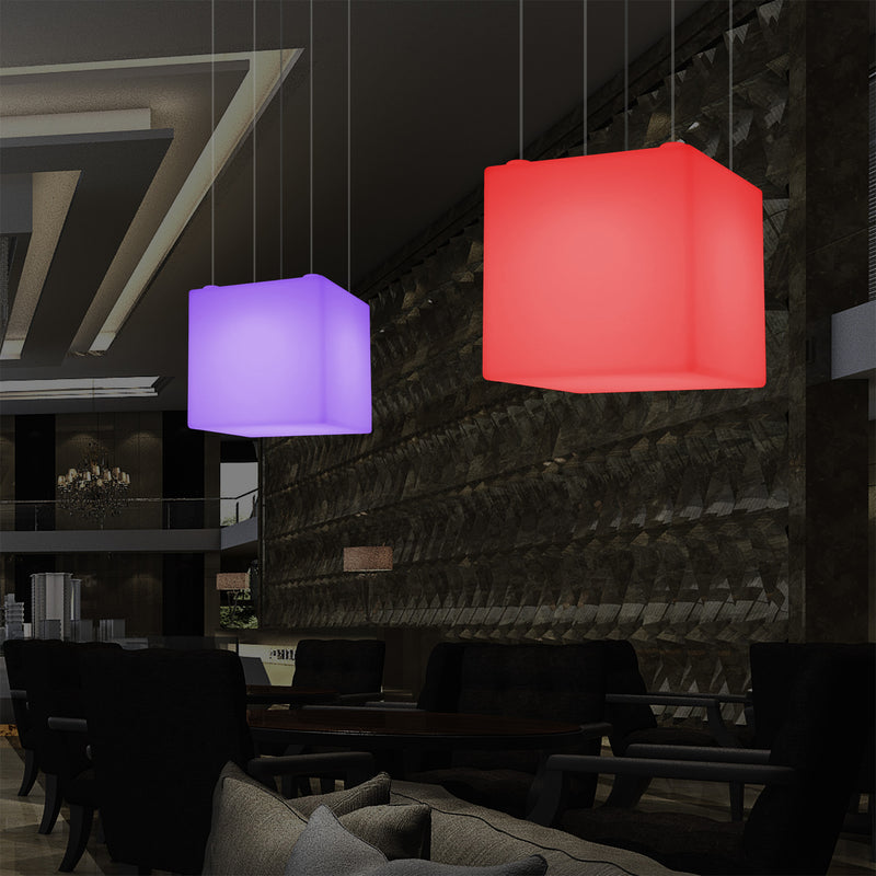 Kubisk Pendellampe, Geometrisk LED Loftlampe, 60cm, E27, RGB med Fjernbetjening