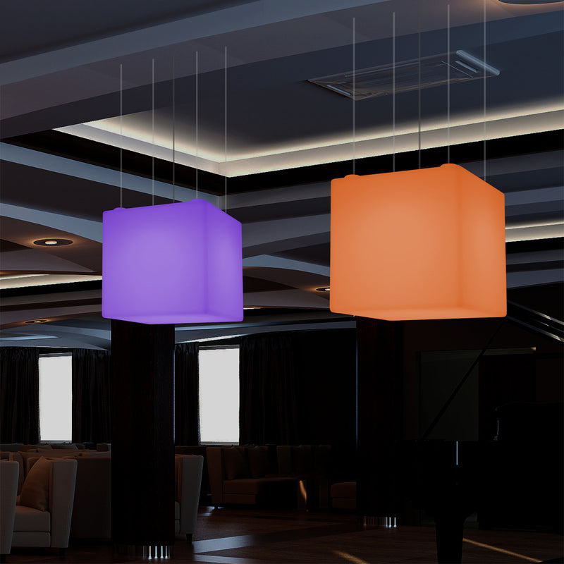Kubisk Pendellampe, Geometrisk LED Loftlampe, 60cm, E27, RGB med Fjernbetjening