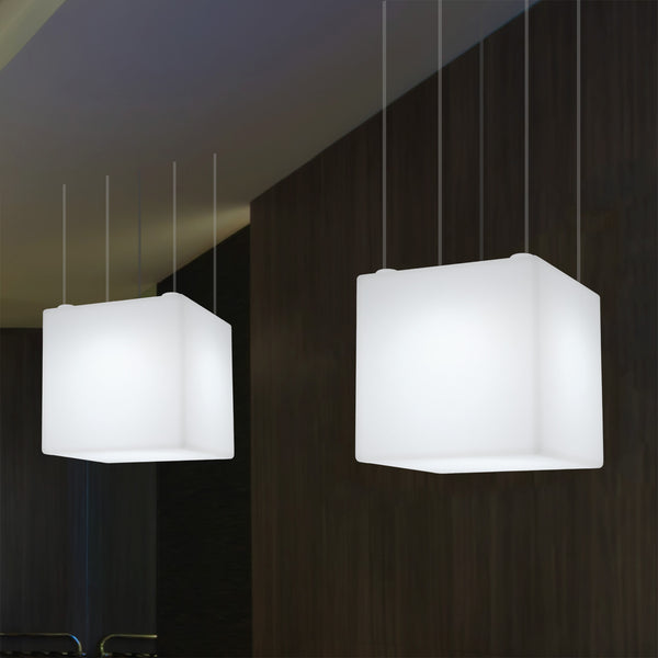 Stilren Loftlampe, Kubisk LED Hængelampe, 50 x 50cm, E27, Hvid