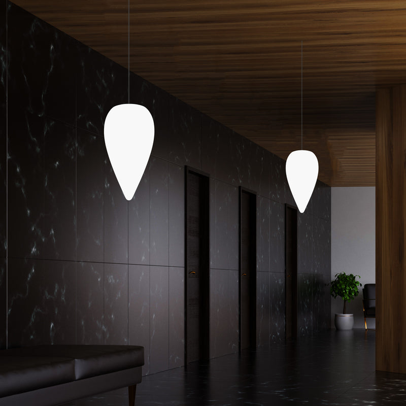 Designer LED Pendler Loftlampe, Unik Dråbeformet Istap E27 Hængelampe, Hvid, 37cm
