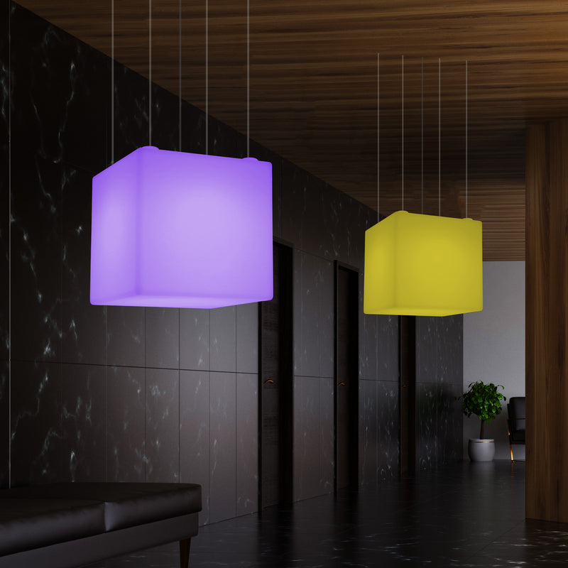 Kubisk Pendellampe, Geometrisk LED Loftlampe, 60cm, E27, RGB med Fjernbetjening