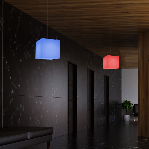 Firkantet Hængelampe, Moderne LED Pendellampe, 20cm, E27, Flerfarvet