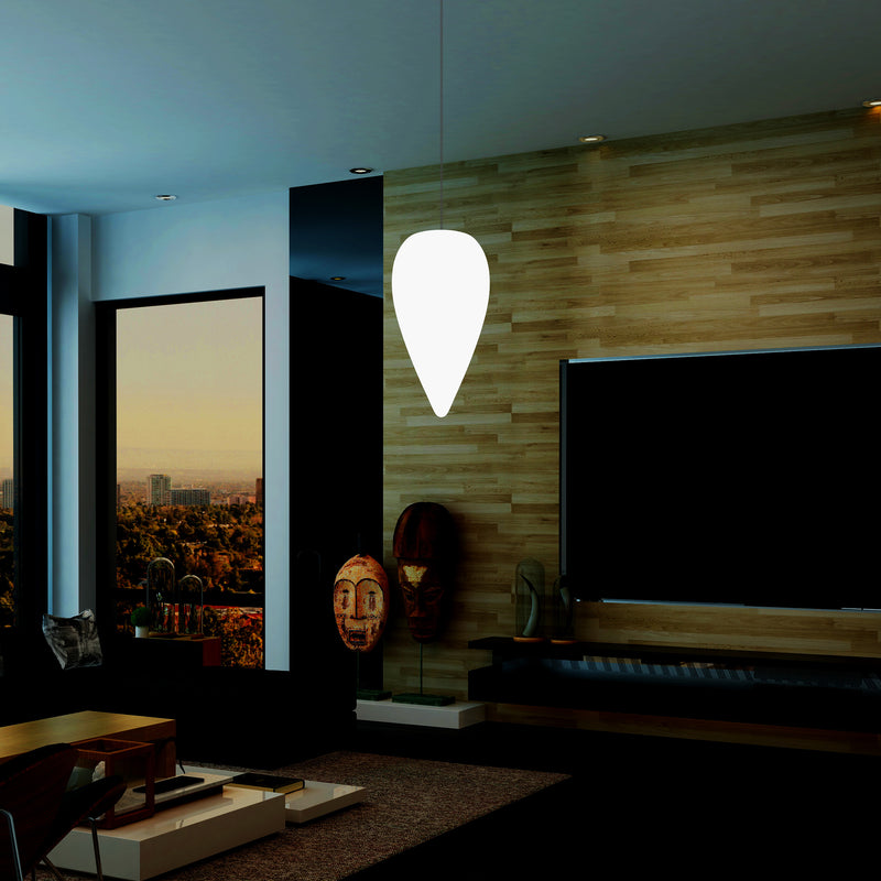 Designer LED Pendler Loftlampe, Unik Dråbeformet Istap E27 Hængelampe, Hvid, 37cm