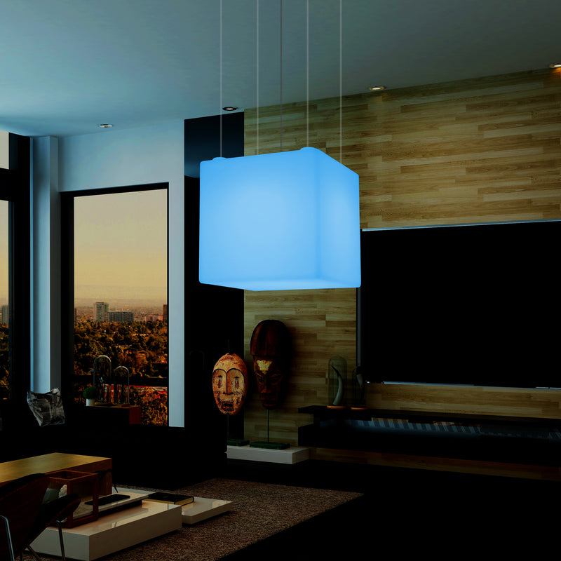 Kubisk Pendellampe, Geometrisk LED Loftlampe, 60cm, E27, RGB med Fjernbetjening