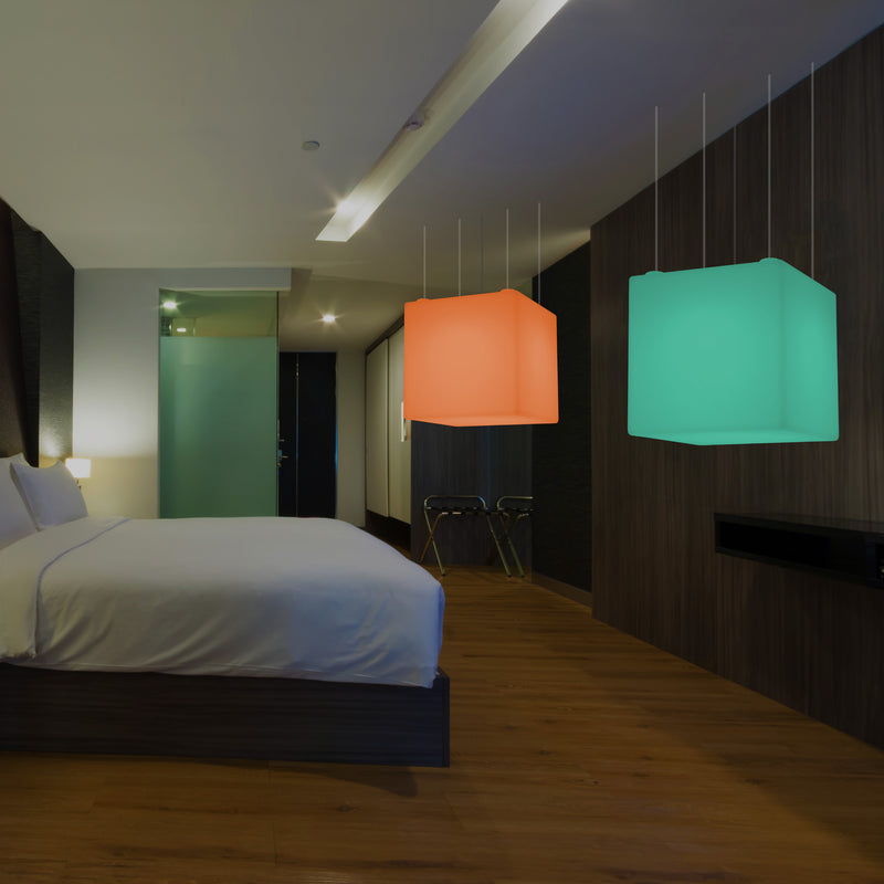 Kubisk Pendellampe, Geometrisk LED Loftlampe, 60cm, E27, RGB med Fjernbetjening
