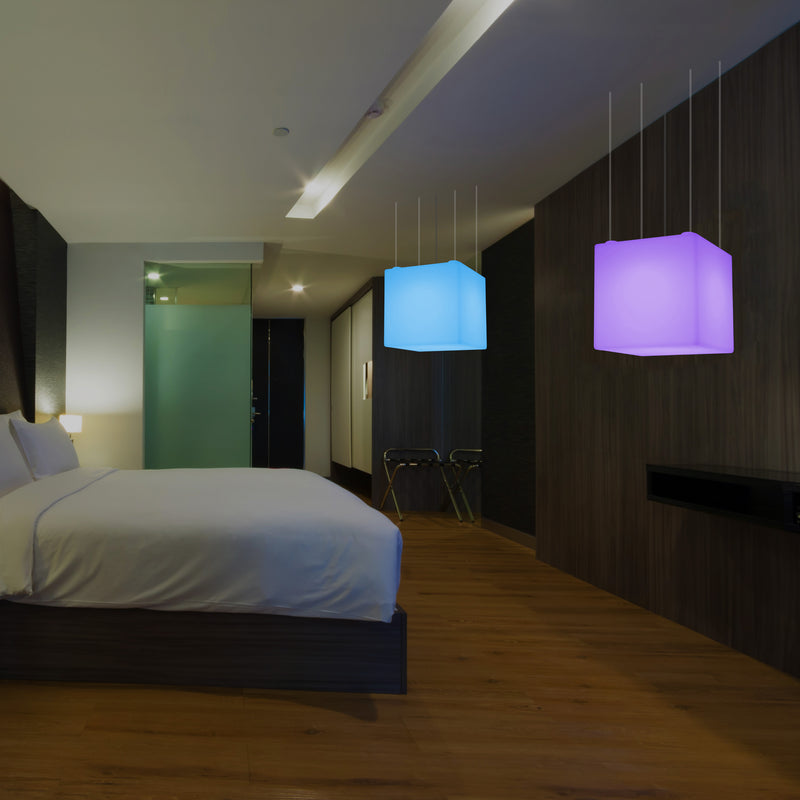 LED Pendler Lampe Kasseform, Flerfarvet Moderne RGB Loftslampe, 400 mm, Stemningsbelysning