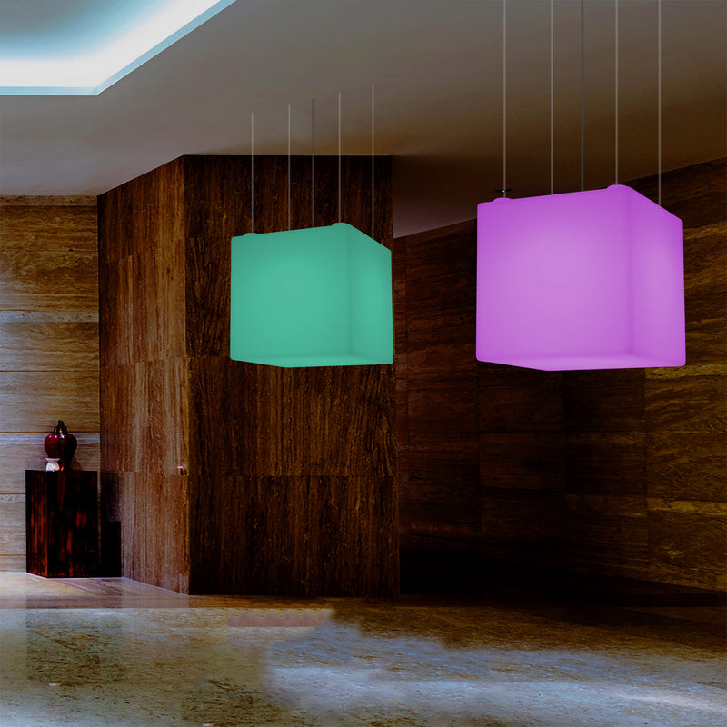 Kubisk Pendellampe, Geometrisk LED Loftlampe, 60cm, E27, RGB med Fjernbetjening