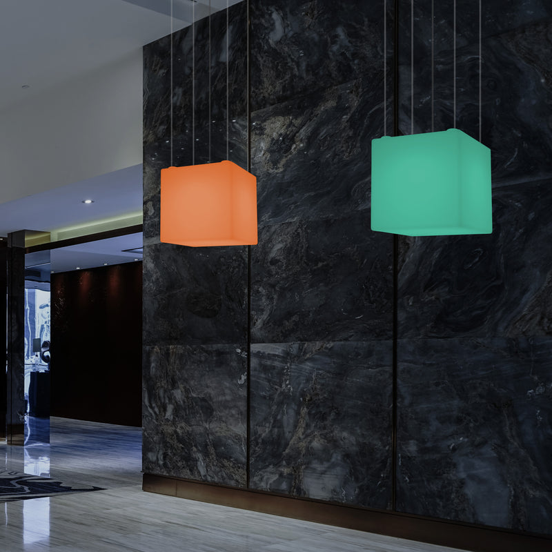 LED Pendler Lampe Kasseform, Flerfarvet Moderne RGB Loftslampe, 400 mm, Stemningsbelysning