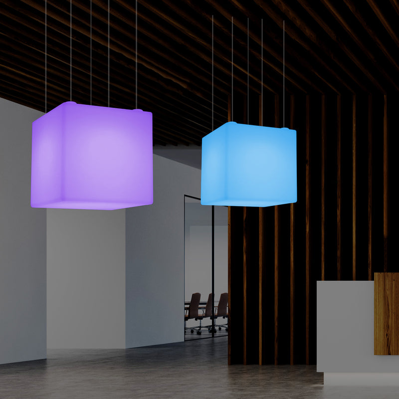 Kubisk Pendellampe, Geometrisk LED Loftlampe, 60cm, E27, RGB med Fjernbetjening