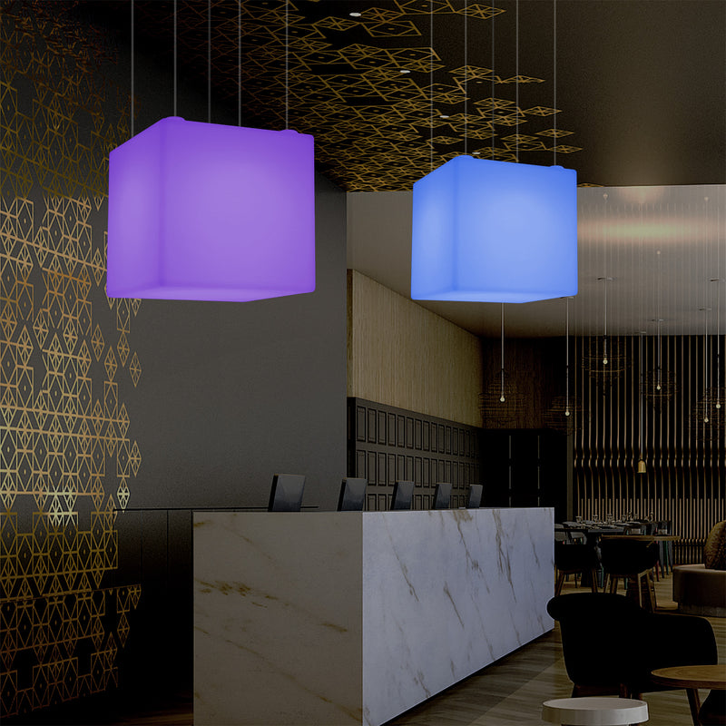 Kubisk Pendellampe, Geometrisk LED Loftlampe, 60cm, E27, RGB med Fjernbetjening