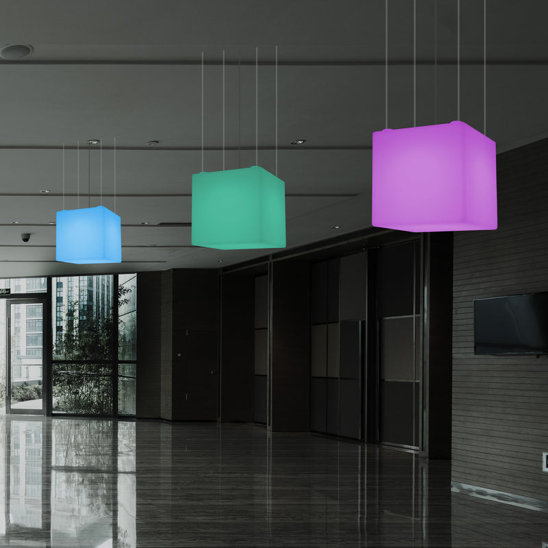 LED Pendler Lampe Kasseform, Flerfarvet Moderne RGB Loftslampe, 400 mm, Stemningsbelysning