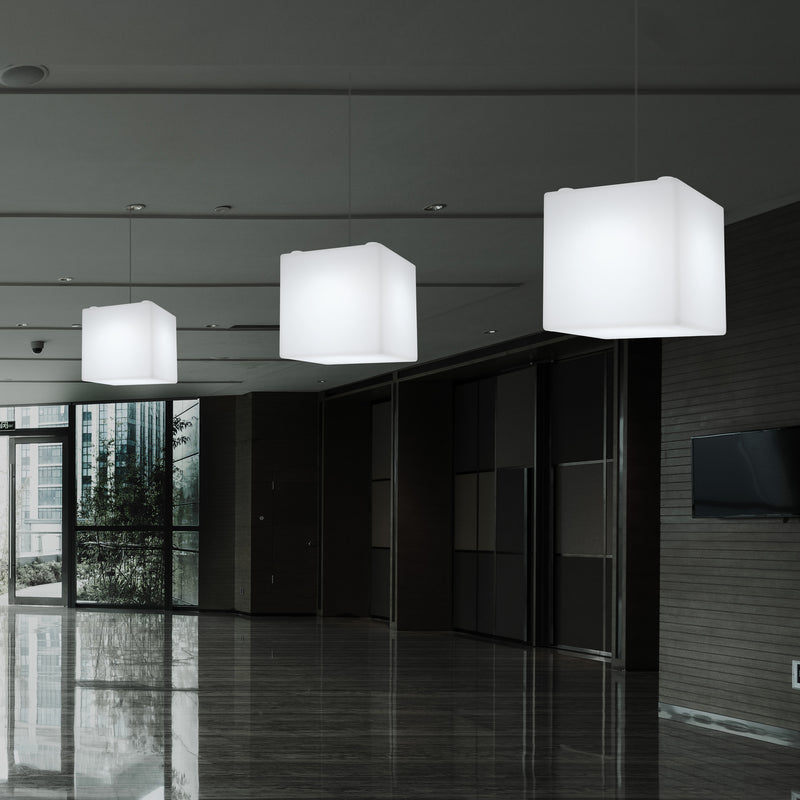 Kubisk LED Hængelampe, Geometrisk Pendellampe, 30 x 30cm, E27, Hvid