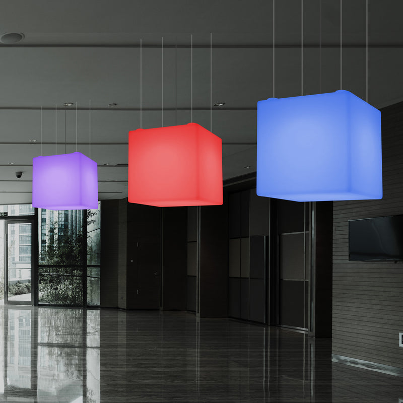 Kubisk Pendellampe, Geometrisk LED Loftlampe, 60cm, E27, RGB med Fjernbetjening