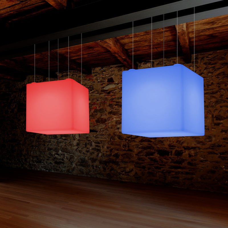 Kubisk Pendellampe, Geometrisk LED Loftlampe, 60cm, E27, RGB med Fjernbetjening